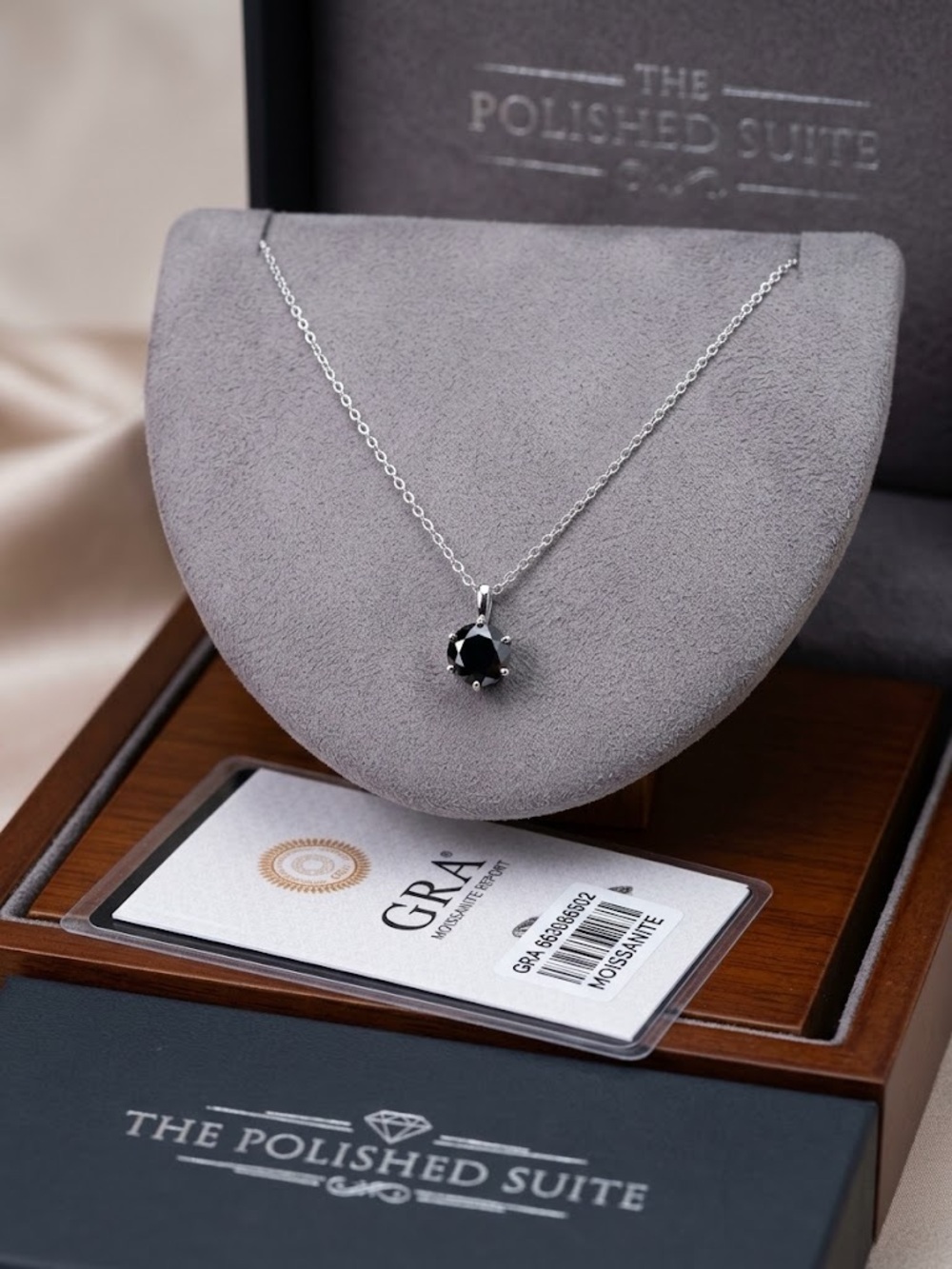 New 2ct Black Moissanite Solitaire Pendant Necklace | 16”- 18" White Gold Filled